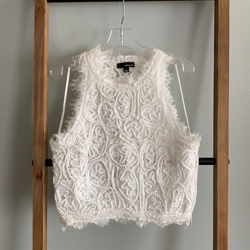 Morning Lavender white sleeveless lace top sz S